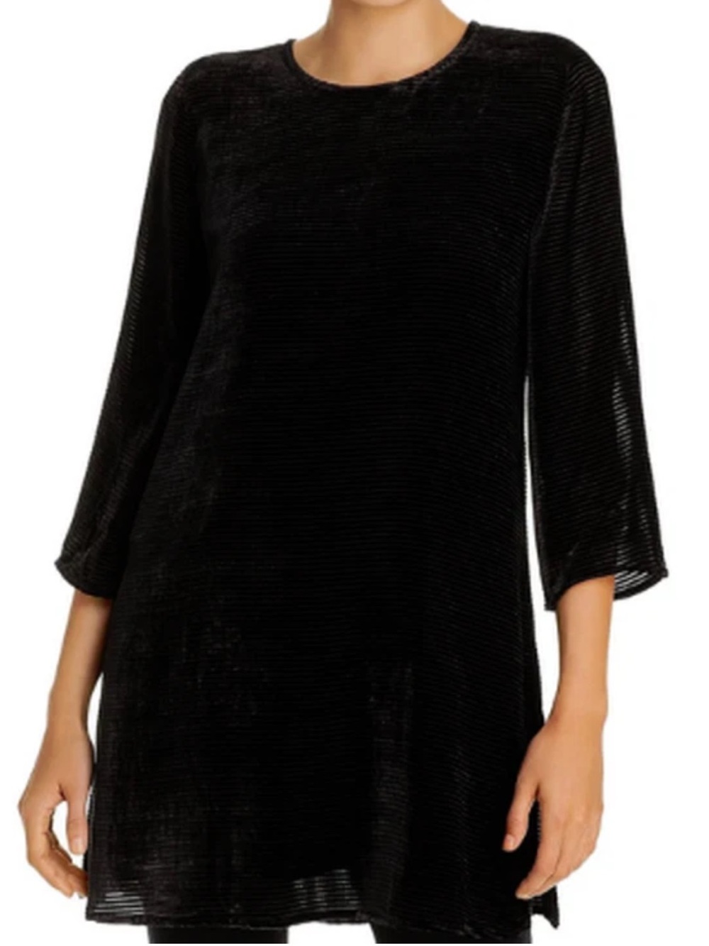 Eileen Fisher Black Small Petite Burnout Velvet Silk Slip Tunic/Shift Dress
